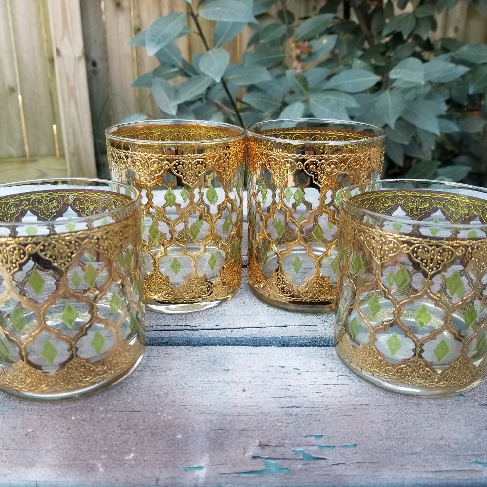 1960's Culver signed Valencia gold overlay glass